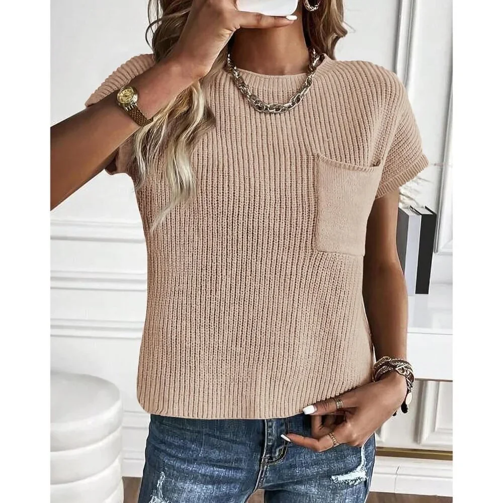 Spring Summer Short Sleeve Sweater for Women 2026 Casual Sweater Vest Cotton Kni